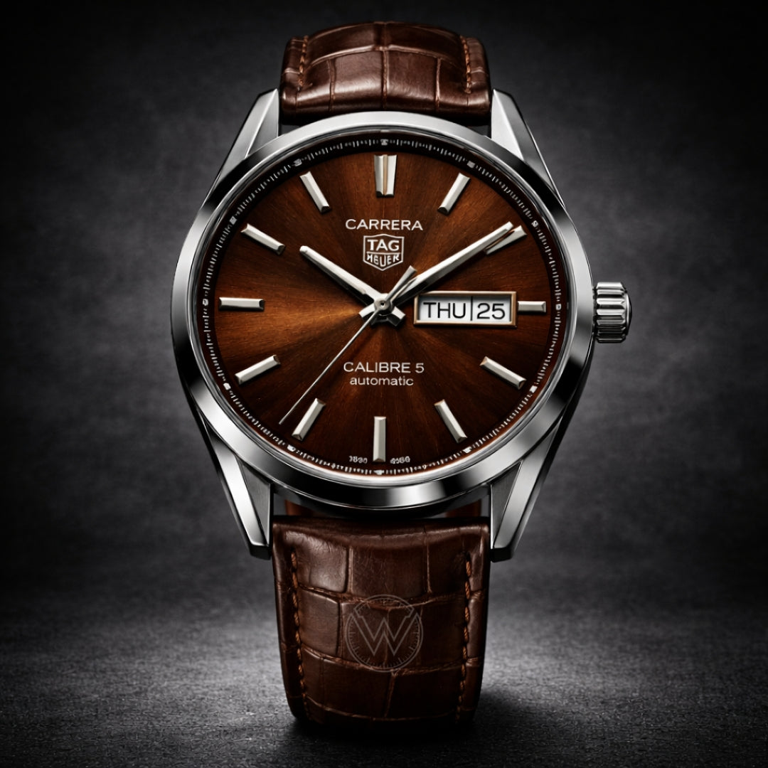 TAG HEUER - Day-Date Leather Strap Watch