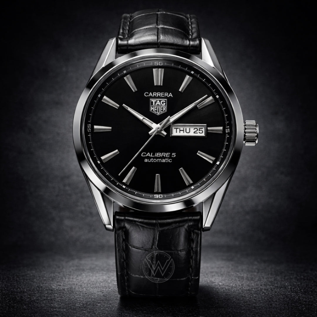 TAG HEUER - Day-Date Leather Strap Watch