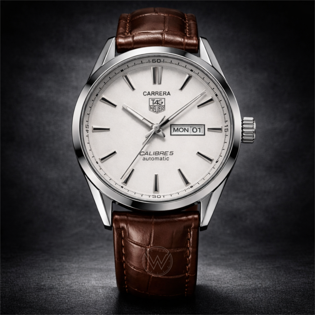 TAG HEUER - Day-Date Leather Strap Watch