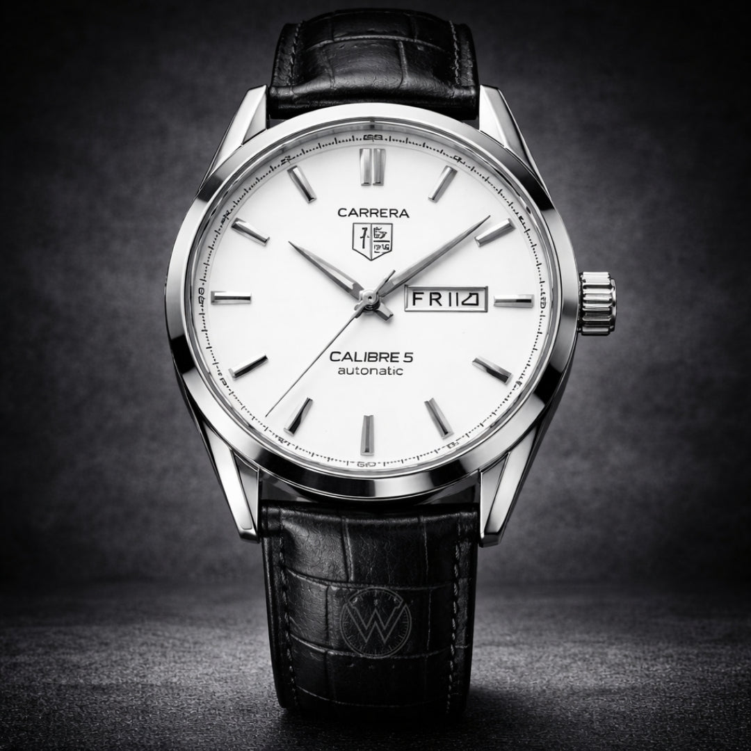 TAG HEUER - Day-Date Leather Strap Watch